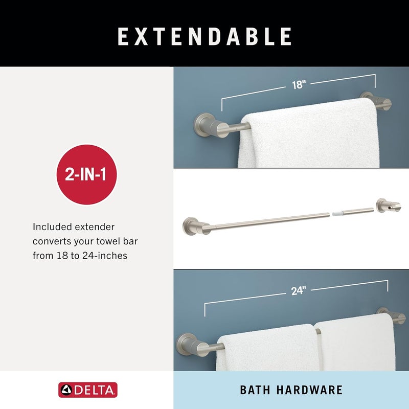 Delta FAUCET NIC64-DN Nicoli 4-Piece Bath Hardware Set 18 to 24 in. Towel Bar, Toilet Paper Holder, Towel Ring, Towel Hook in Brushed Nickel - Image 5